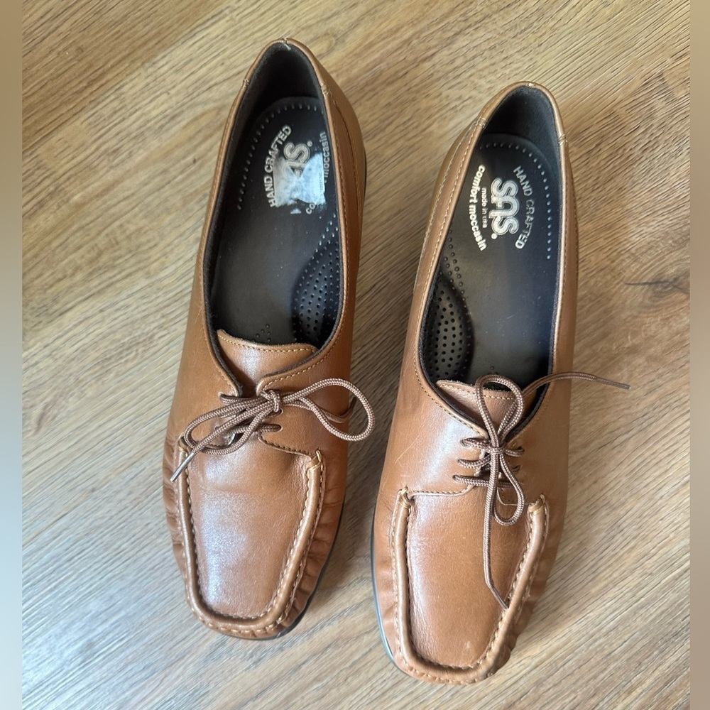 SAS ‘Petra’ Tan leather lace-up moccasin loafers, size 10 - Picture 2 of 7